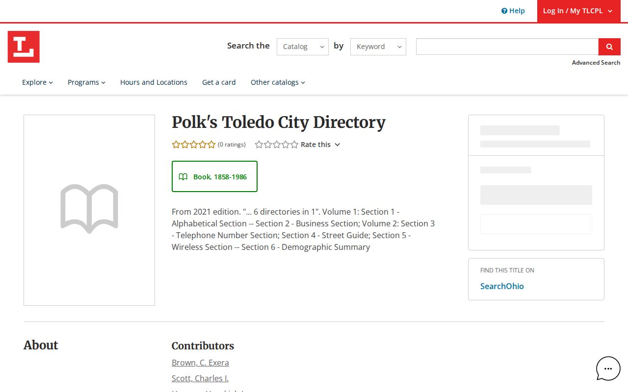 Lucas County city directory image of the Polk catalog record
