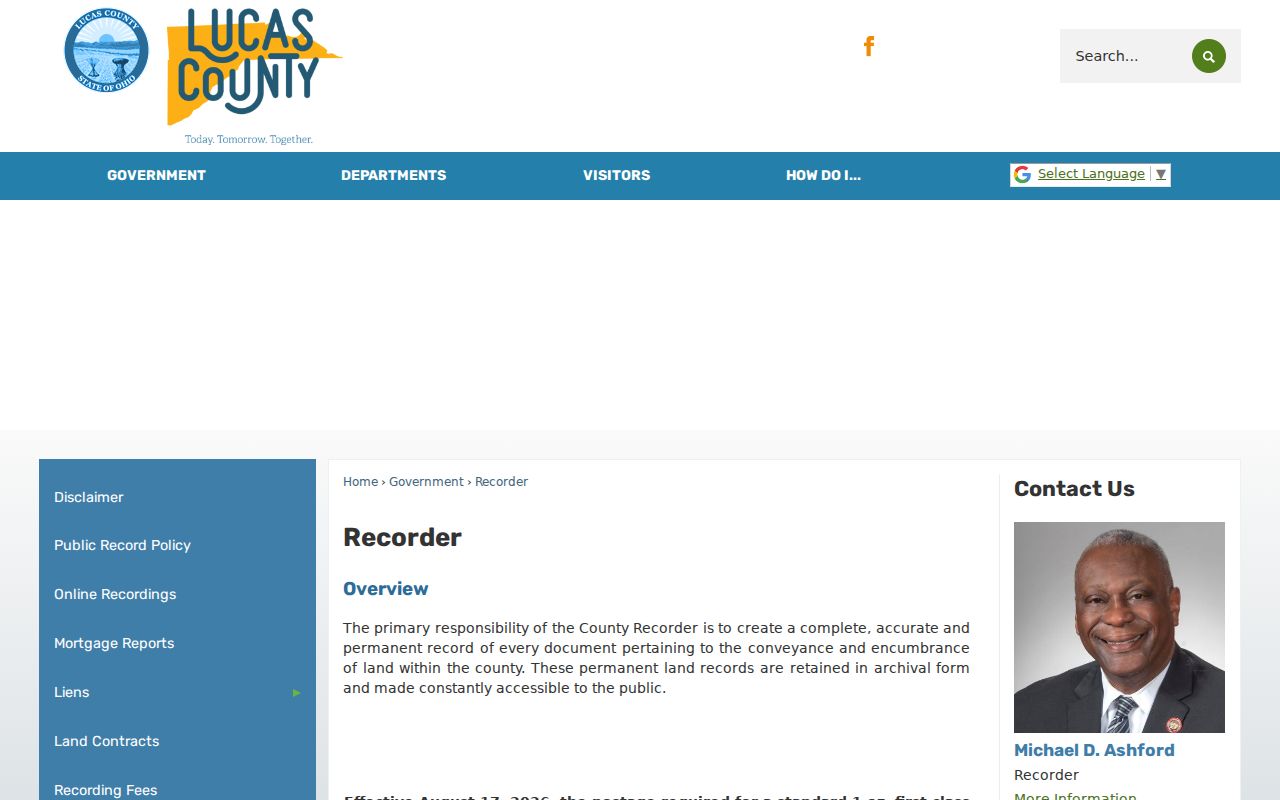 Lucas County residents directory Recorder land records page