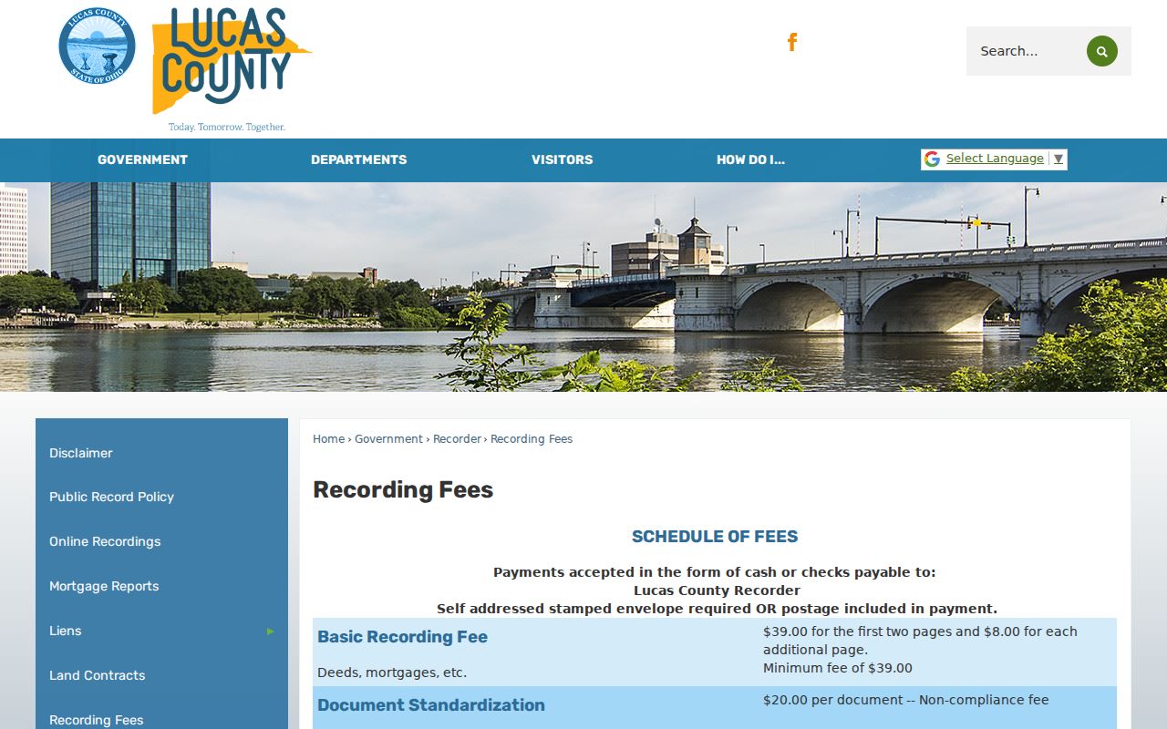 Lucas County previous residents Recorder copy and fees research