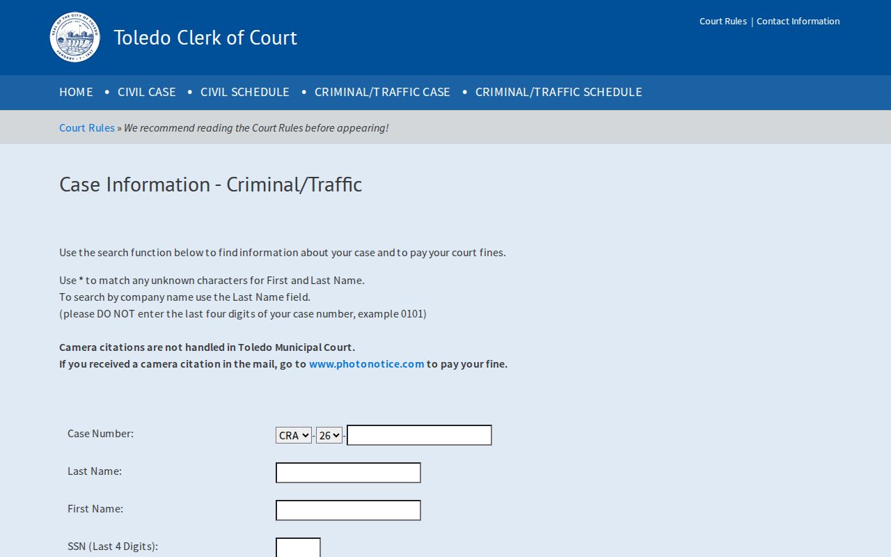 Lucas County resident lookup Toledo Municipal criminal traffic search