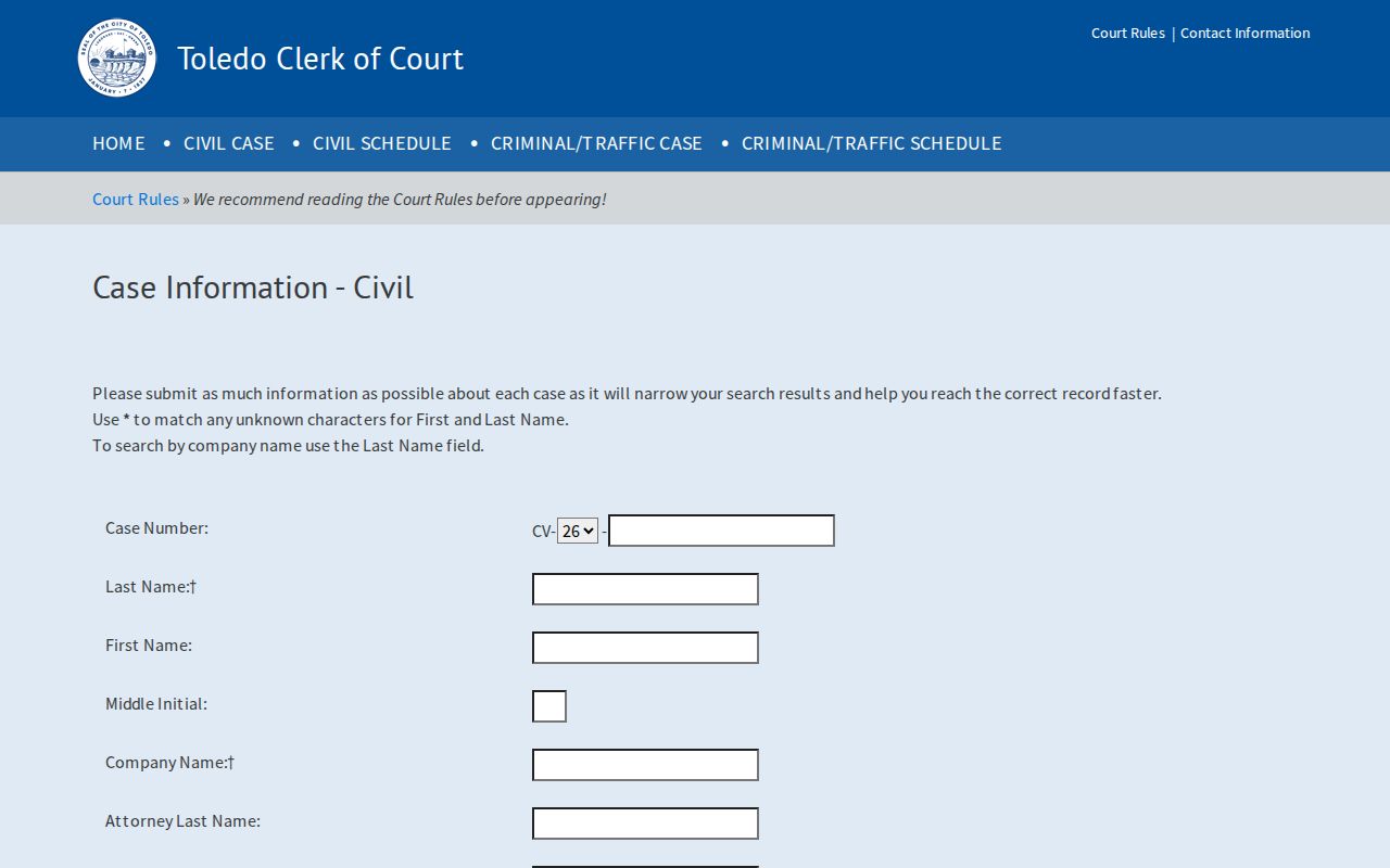 Lucas County resident lookup Toledo Municipal civil case search