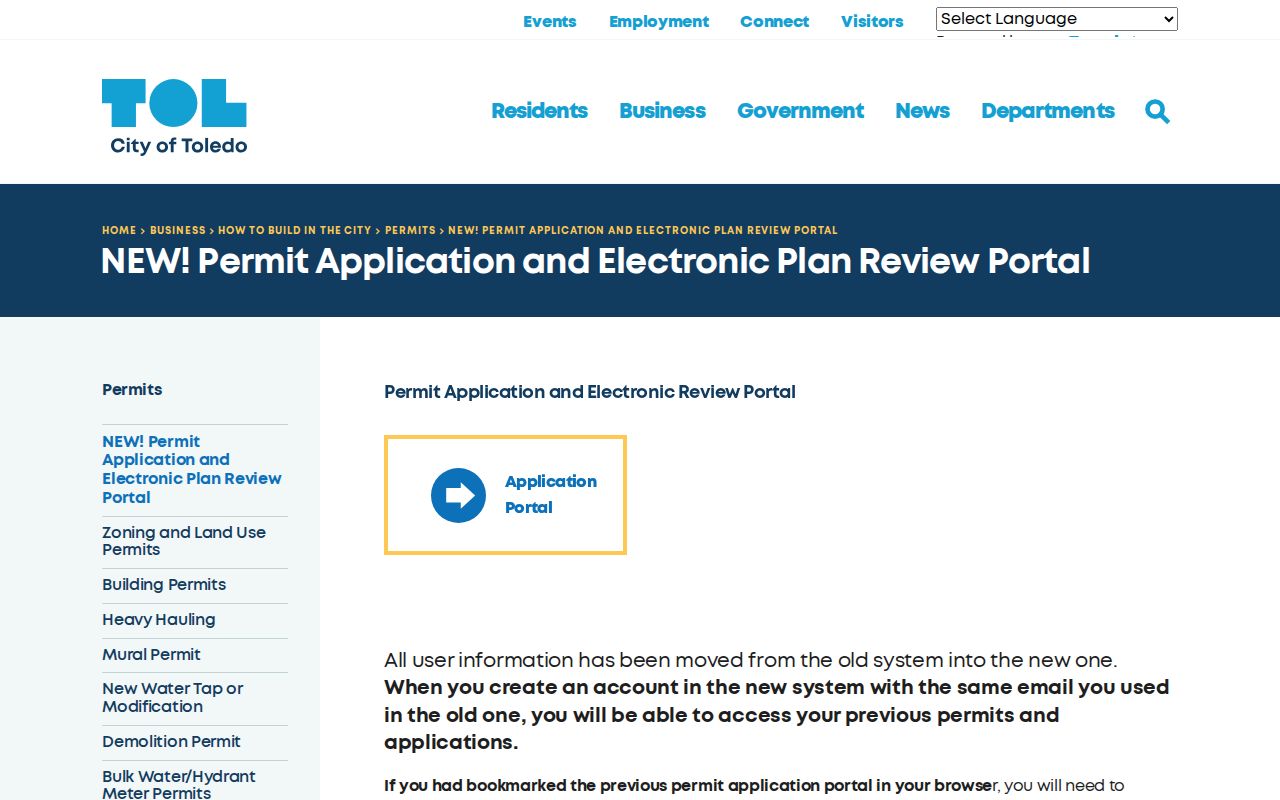 Lucas County street directory Toledo permit portal